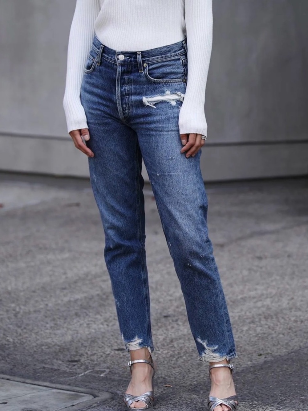 AGOLDE Jamie High Rise Classic Distressed Straight Leg Jeans Sz 29